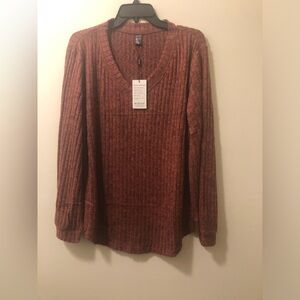 Rubzoof Cozy Rust V-Neck Sweater